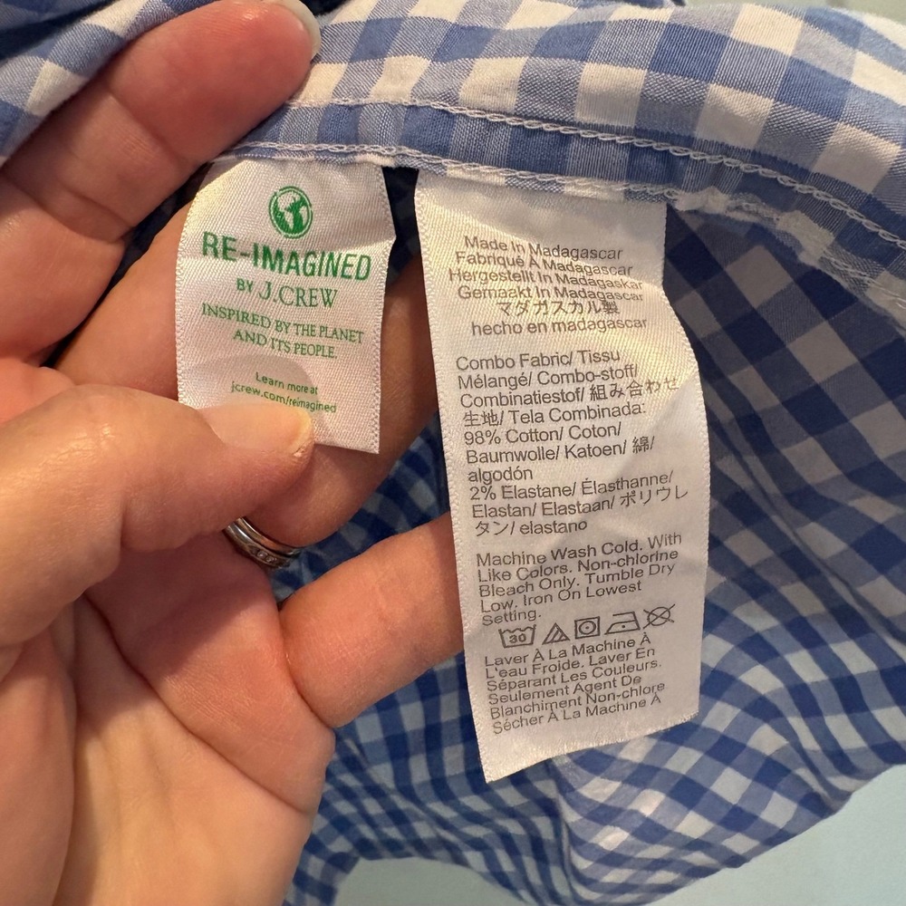 J.Crew Men's XXL Slim Fit Flex Washed Gingham Button Down Shirt Blue White - Picture 7 of 11